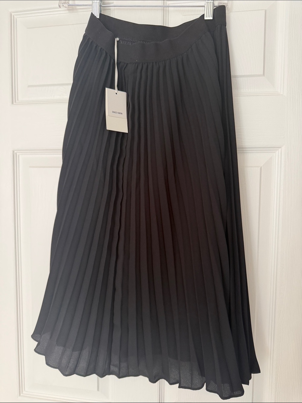 Grace Karin Black Pleated Midi Skirt